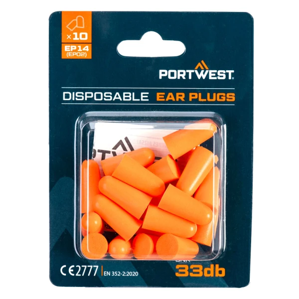 Portwest PU Foam Ear Plugs Blister Pack (10 Pairs)