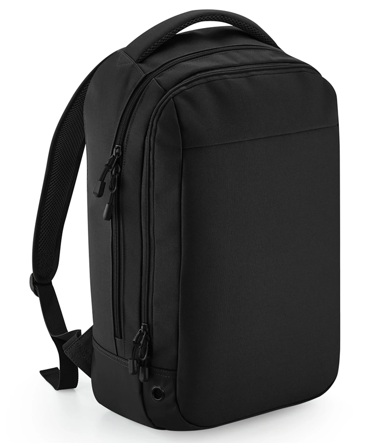 BG545-BagBase Athleisure Sports Backpack: Black/Black - Crest and Text Logo