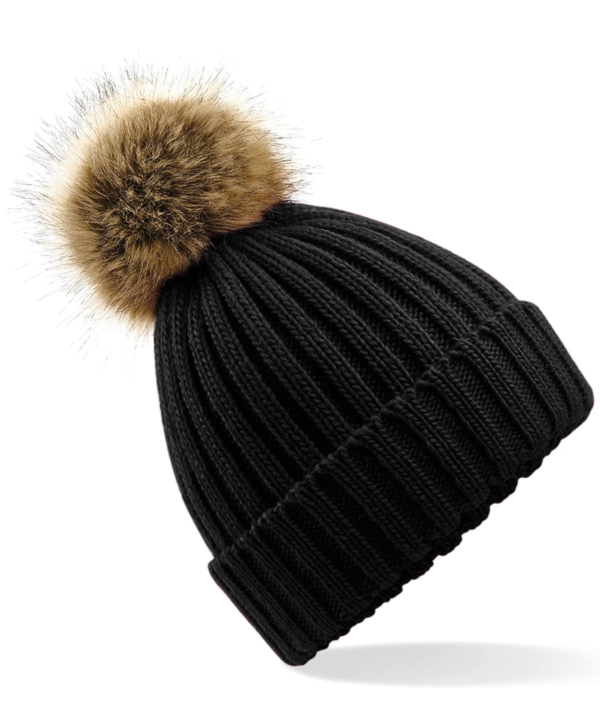 Beechfield Fur pop pom chunky beanie
