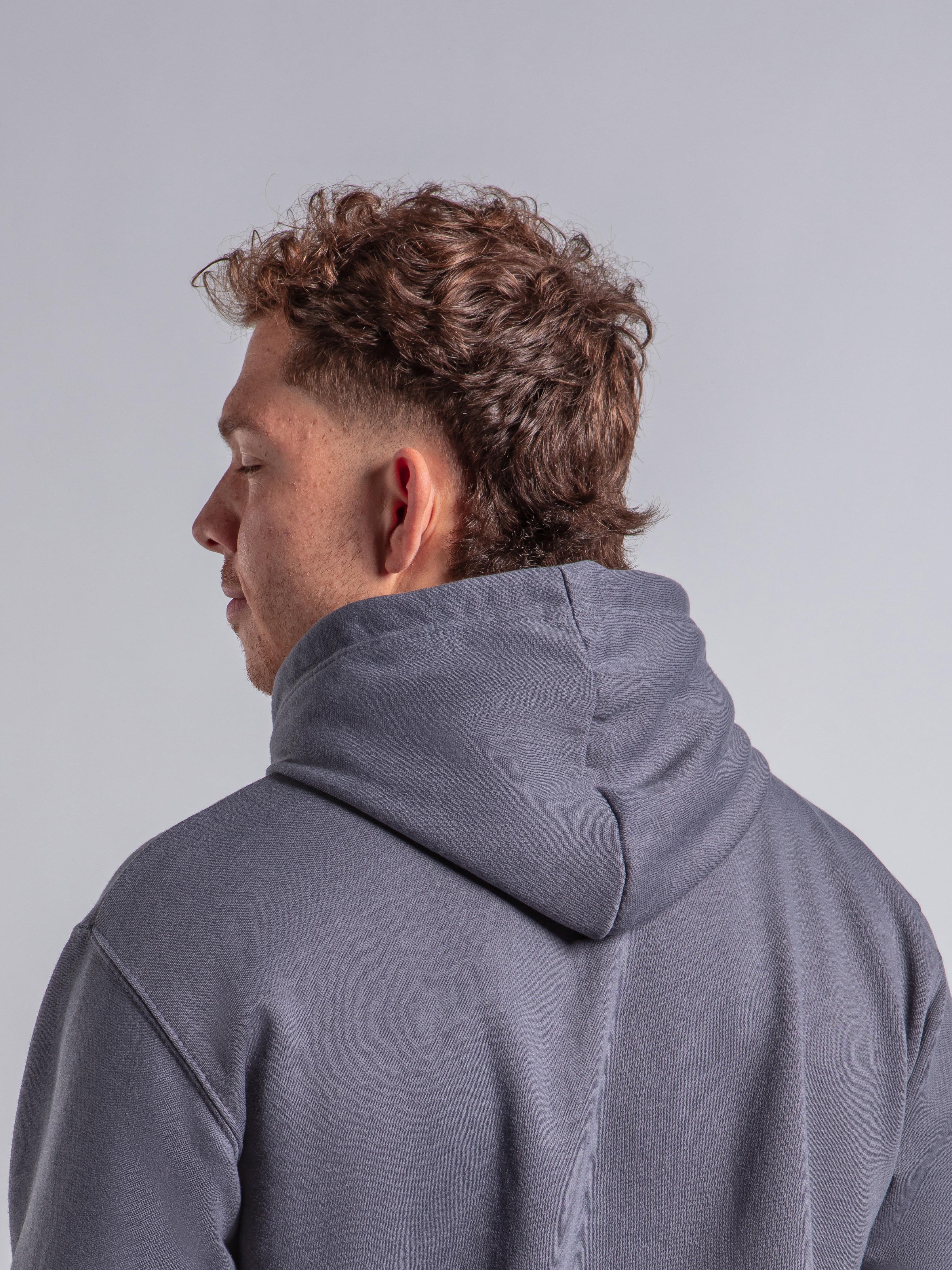 Grey hoodie showing Drawcord hood 