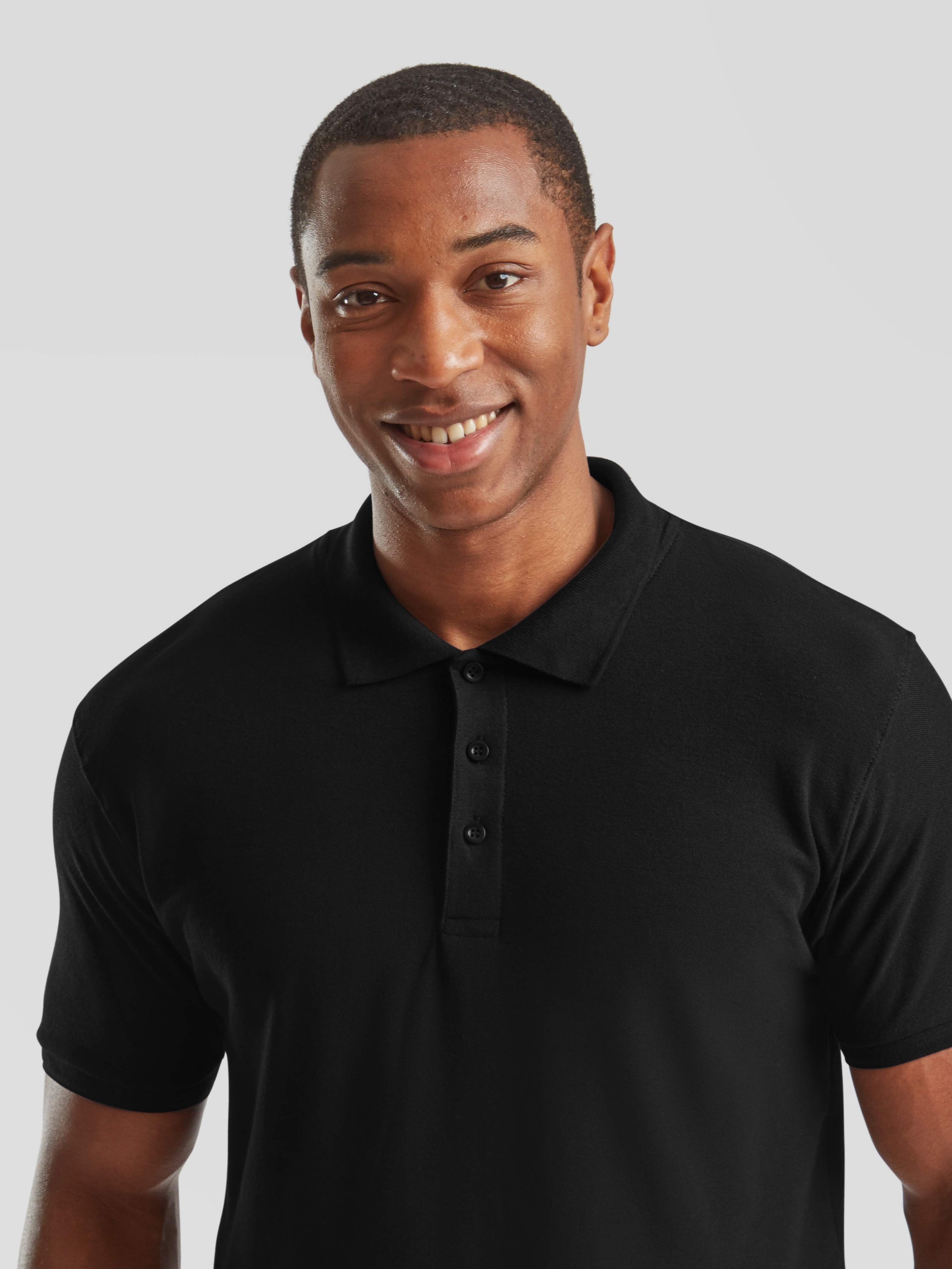 Black polo shirt with three button placket 