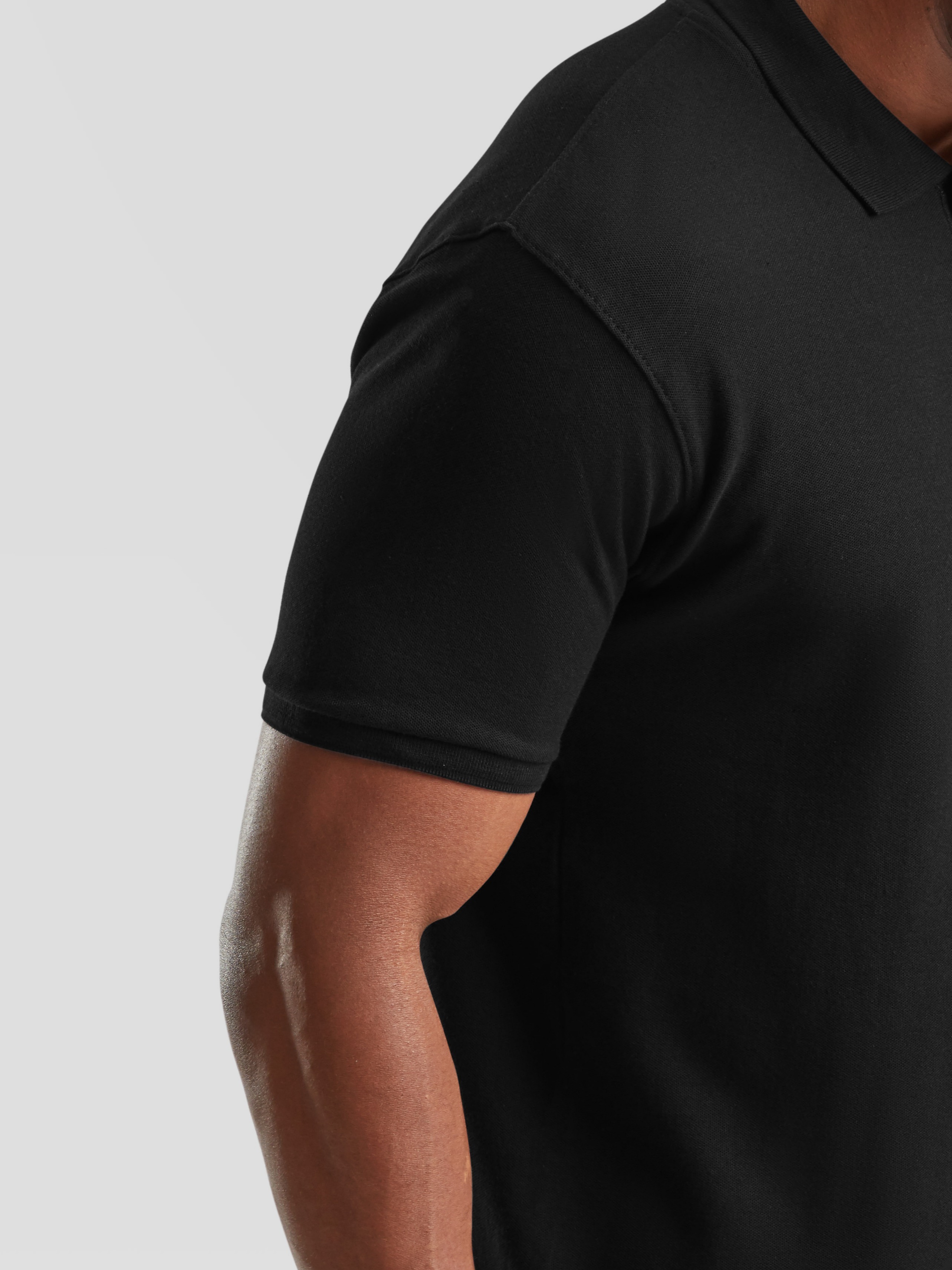 Black polo shirts with cuffed sleeves
