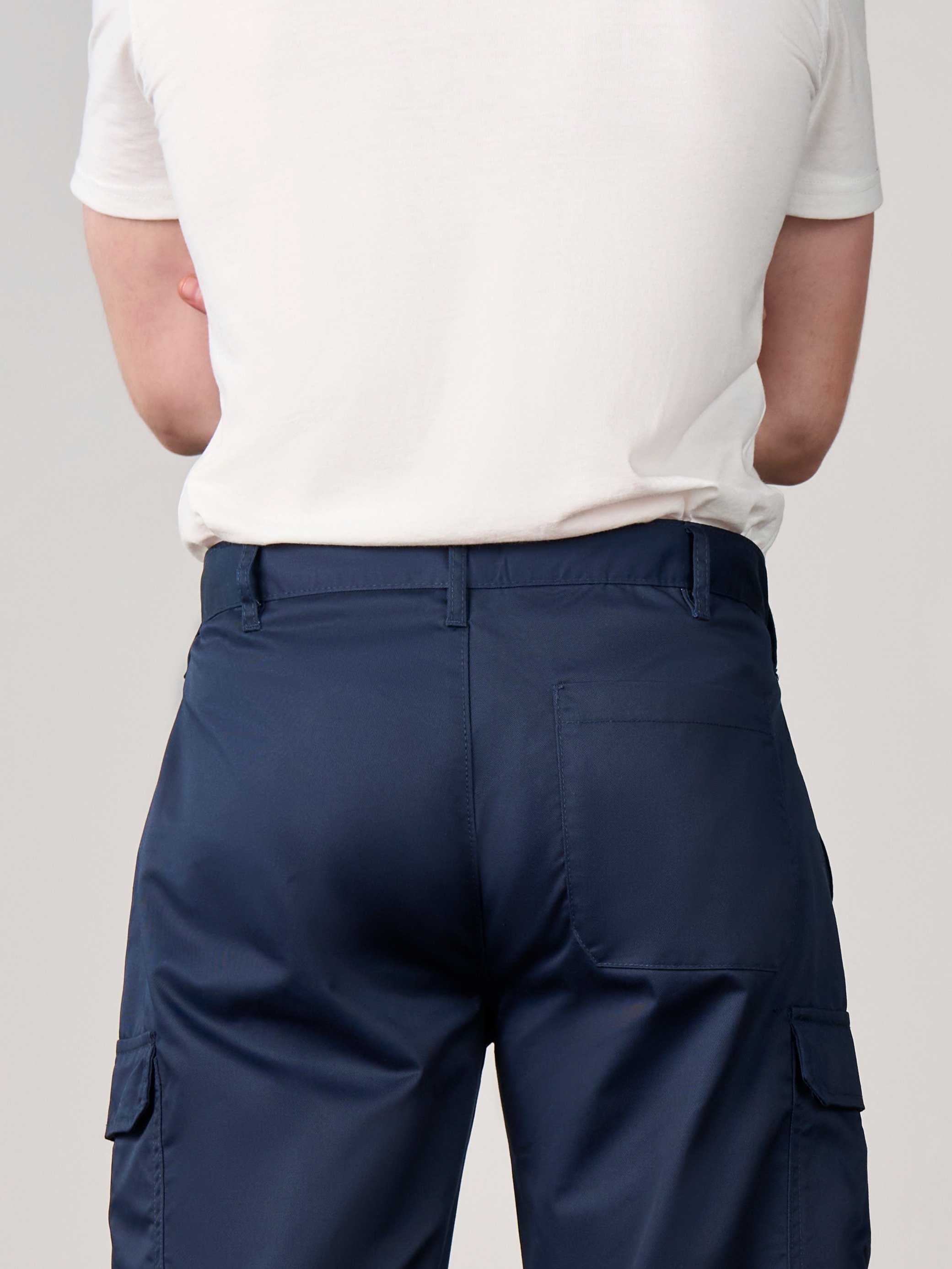 Navy cargos with Back open pocket 