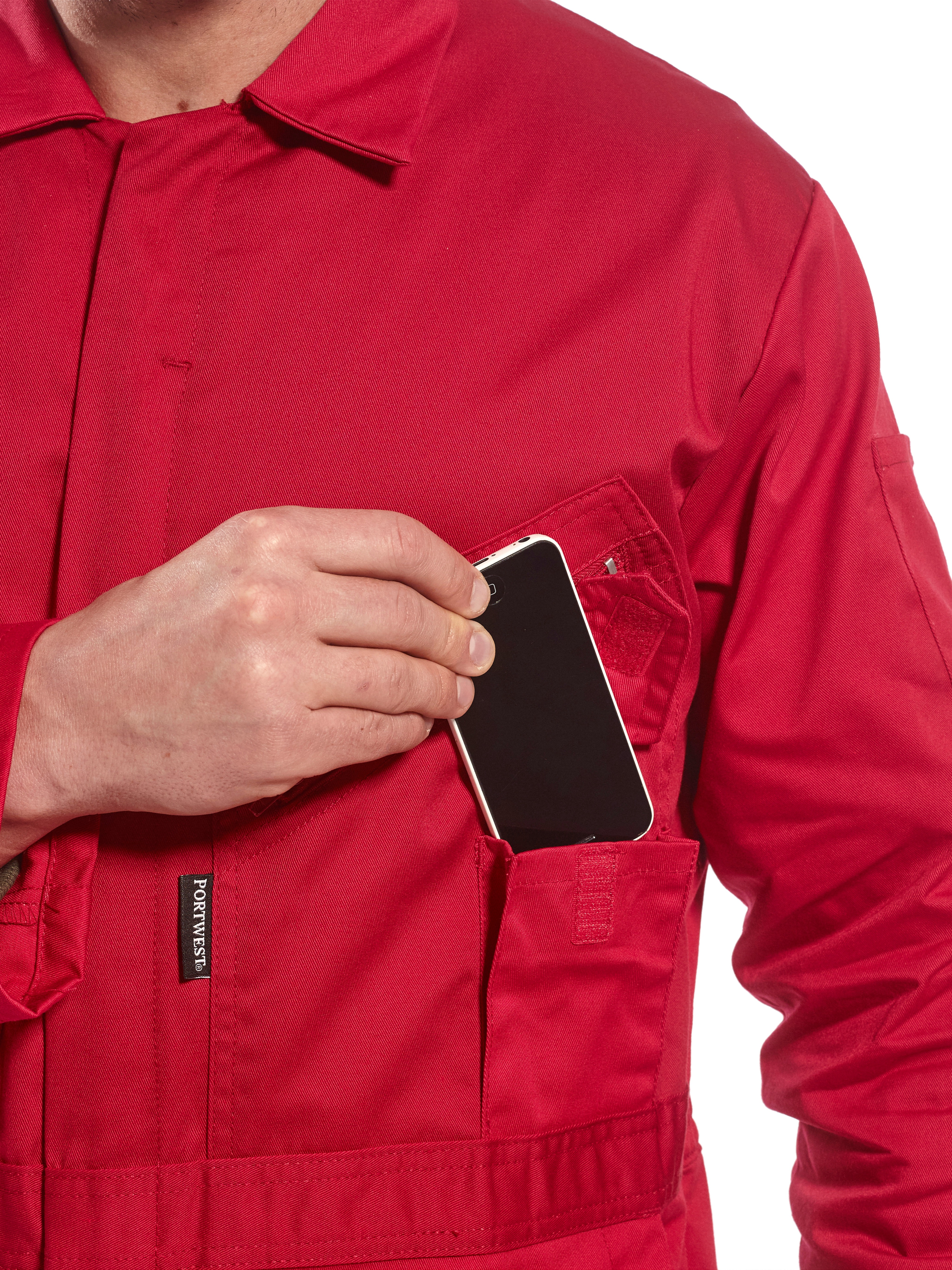 Red overalls with Phone pocket